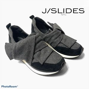 J SLIDES Kim Gray & BLack Wool Slip on With Bow
